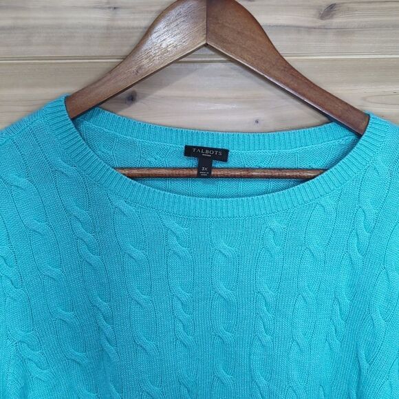 Talbots Sweater Womens 3X Blue Long Sleeve Lambswool Blend Aqua Blue - Picture 2 of 8